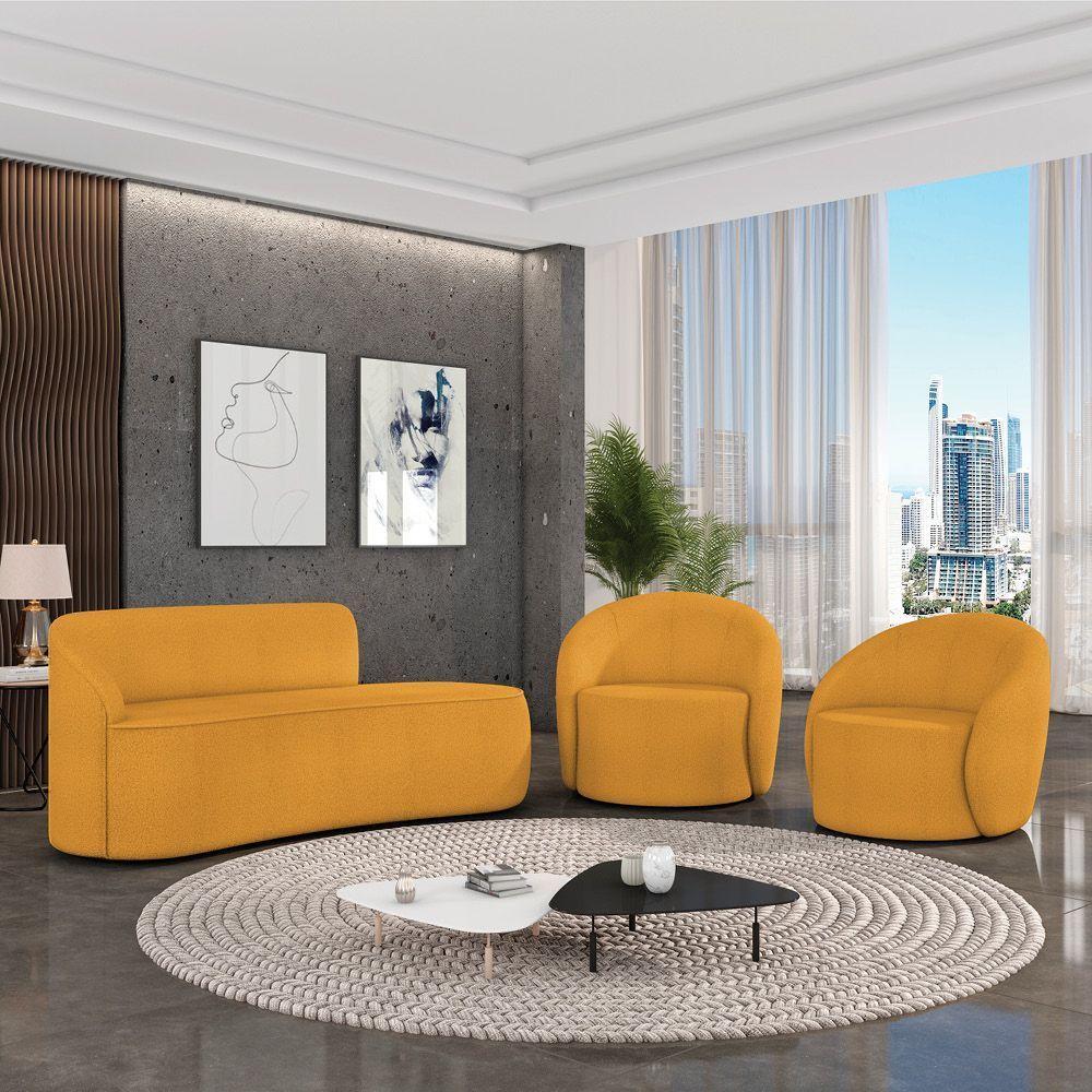 Sofá 2 Lugares Orgânico 140cm Morgan E 2 Poltronas Lua Bouclê Mostarda D03 - D'rossi - 2