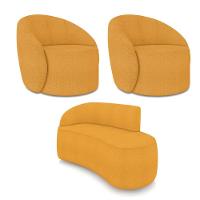 Sofá 2 Lugares Orgânico 140cm Morgan E 2 Poltronas Lua Bouclê Mostarda D03 - D'rossi - 1