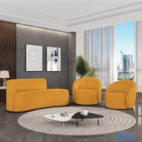 Sofá 2 Lugares Orgânico 140cm Morgan E 2 Poltronas Lua Bouclê Mostarda D03 - D'rossi - 2