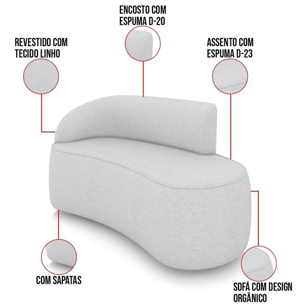 Sofá 2 Lugares Orgânico 140 Cm Morgan Linho Cinza D03 - D'rossi - 3