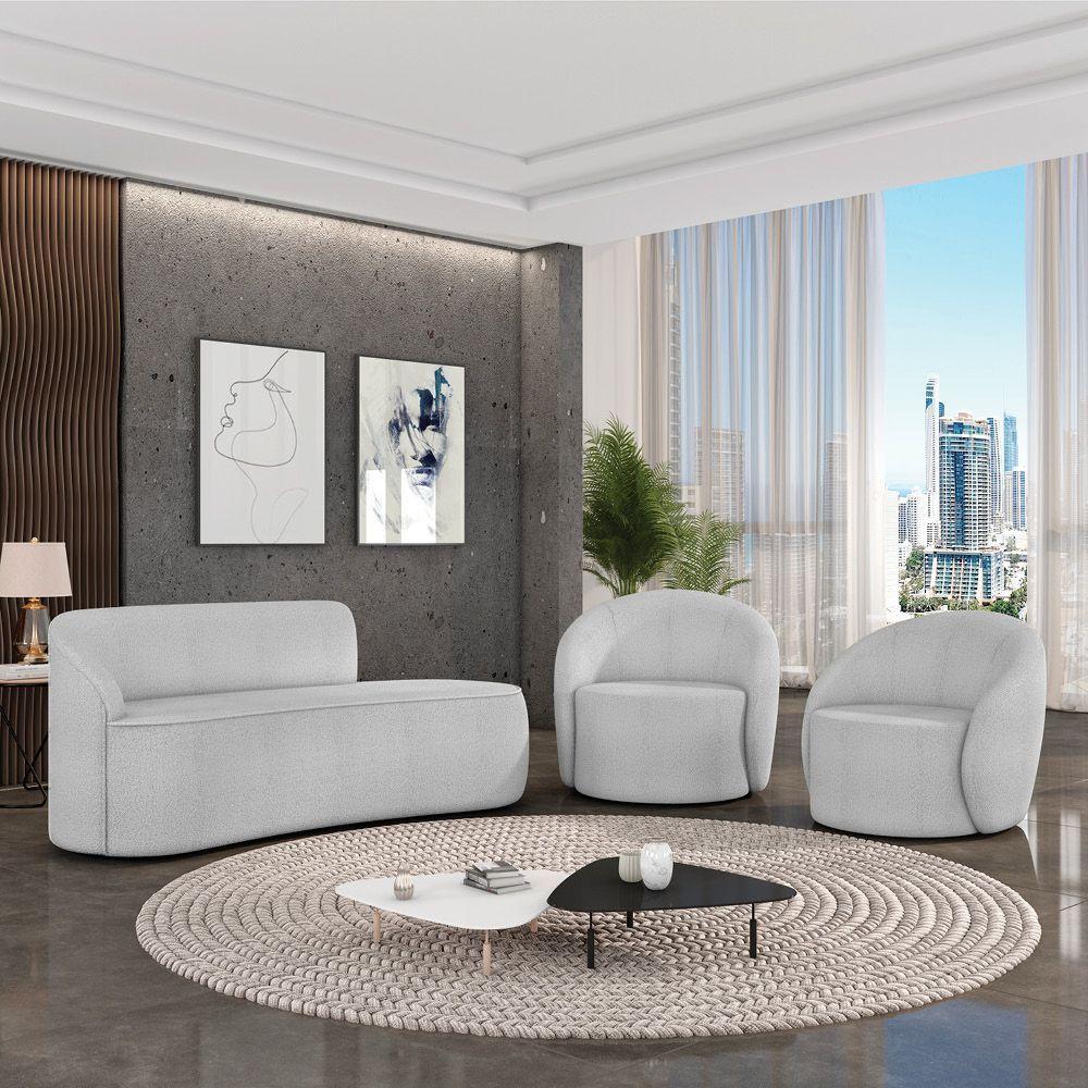 Sofá 2 Lugares Orgânico 140cm Morgan E 2 Poltronas Lua Bouclê Cinza D03 - D'rossi - 2