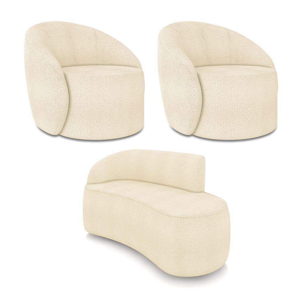 Sofá 2 Lugares Orgânico 140cm Morgan E 2 Poltronas Lua Bouclê Bege D03 - D'rossi - 1