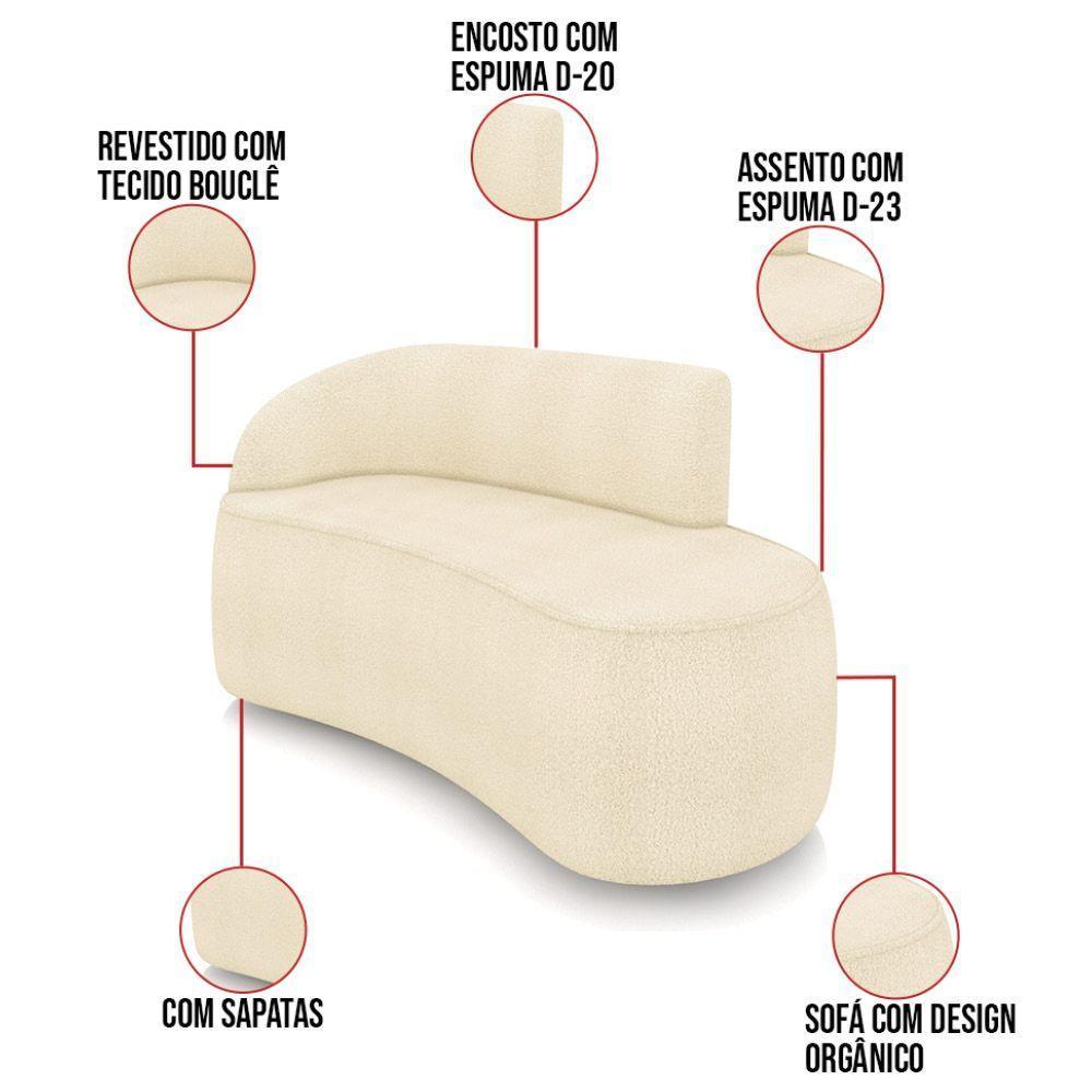 Sofá 2 Lugares Orgânico 140cm Morgan E 2 Poltronas Lua Bouclê Bege D03 - D'rossi - 3