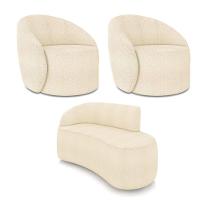 Sofá 2 Lugares Orgânico 140cm Morgan E 2 Poltronas Lua Bouclê Bege D03 - D'rossi - 1