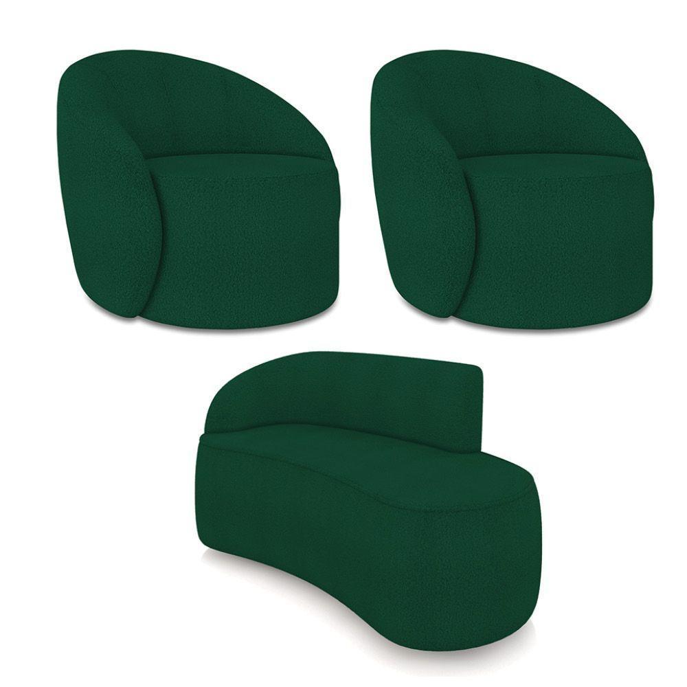 Sofá 2 Lugares Orgânico 140cm Morgan E 2 Poltronas Lua Bouclê Verde D03 - D'rossi - 1