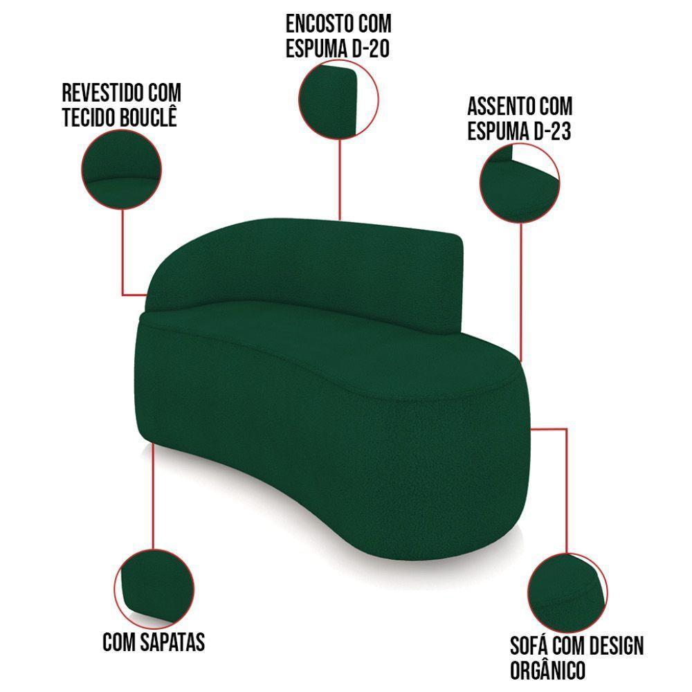 Sofá 2 Lugares Orgânico 140cm Morgan E 2 Poltronas Lua Bouclê Verde D03 - D'rossi - 3