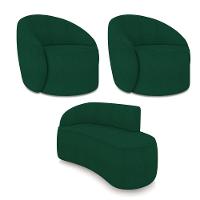 Sofá 2 Lugares Orgânico 140cm Morgan E 2 Poltronas Lua Bouclê Verde D03 - D'rossi - 1