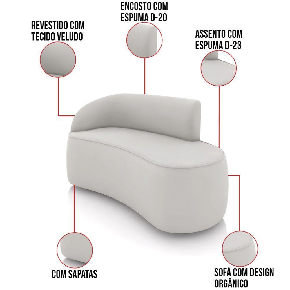 Sofá 2 Lugares Orgânico 140 Cm Morgan Veludo Cinza D03 - D'rossi - 3
