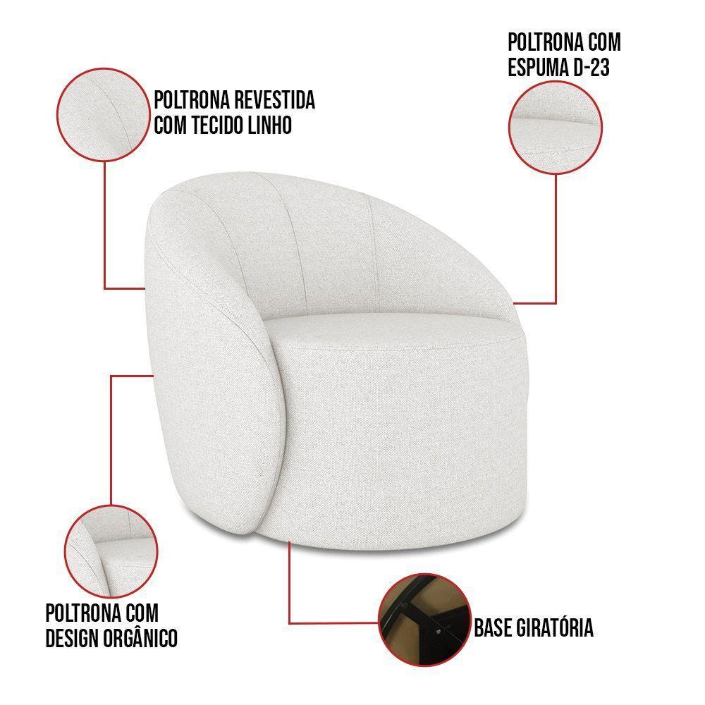 Sofá 2 Lugares Orgânico 140cm Morgan E 2 Poltronas Lua Linho Cinza D03 - D'rossi - 4