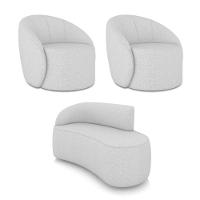 Sofá 2 Lugares Orgânico 140cm Morgan E 2 Poltronas Lua Linho Cinza D03 - D'rossi - 1