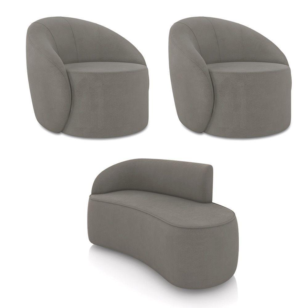 Sofá 2 Lugares Orgânico 140cm Morgan E 2 Poltronas Lua Suede Grafite D03 - D'rossi - 1