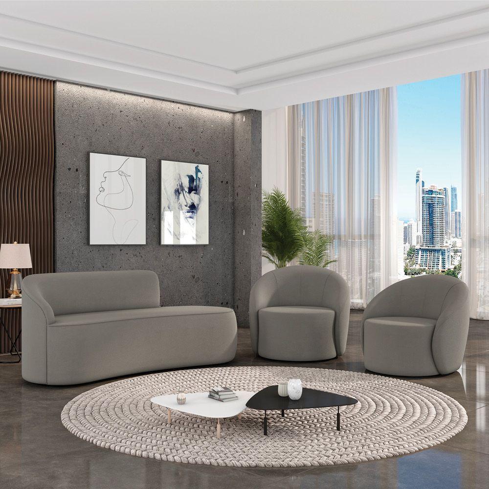 Sofá 2 Lugares Orgânico 140cm Morgan E 2 Poltronas Lua Suede Grafite D03 - D'rossi - 2