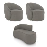 Sofá 2 Lugares Orgânico 140cm Morgan E 2 Poltronas Lua Suede Grafite D03 - D'rossi - 1