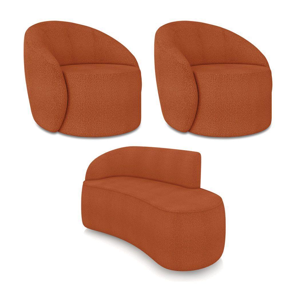 Sofá 2 Lugares Orgânico 140cm Morgan E 2 Poltronas Lua Bouclê Terracota D03 - D'rossi - 1