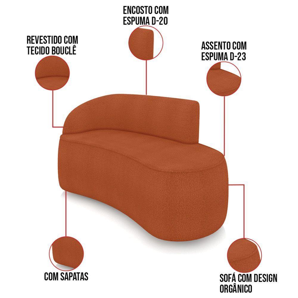 Sofá 2 Lugares Orgânico 140cm Morgan E 2 Poltronas Lua Bouclê Terracota D03 - D'rossi - 3