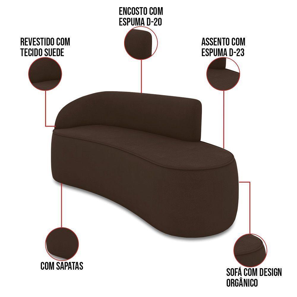 Sofá 2 Lugares Orgânico 140 Cm Morgan Suede Marrom D03 - D'rossi - 3