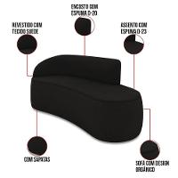 Sofá 2 Lugares Orgânico 140 Cm Morgan Suede Preto D03 - D'rossi - 3