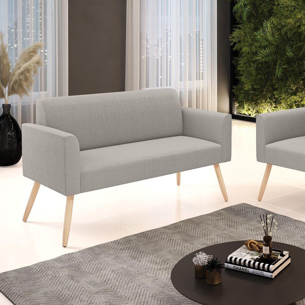 Sofá 2 Lugares Namoradeira Pé Palito Natural Marisa Bouclê Cinza D03 - D'rossi - 2
