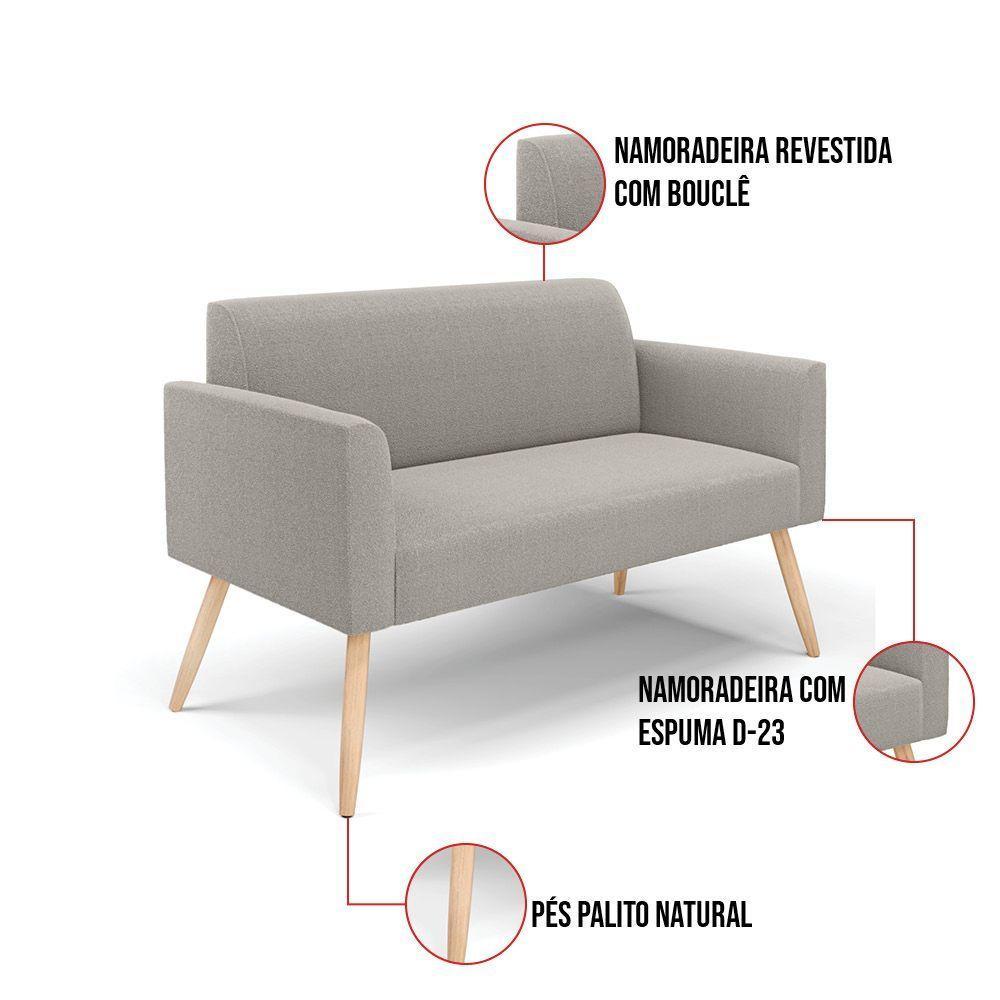 Sofá 2 Lugares Namoradeira Pé Palito Natural Marisa Bouclê Cinza D03 - D'rossi - 3