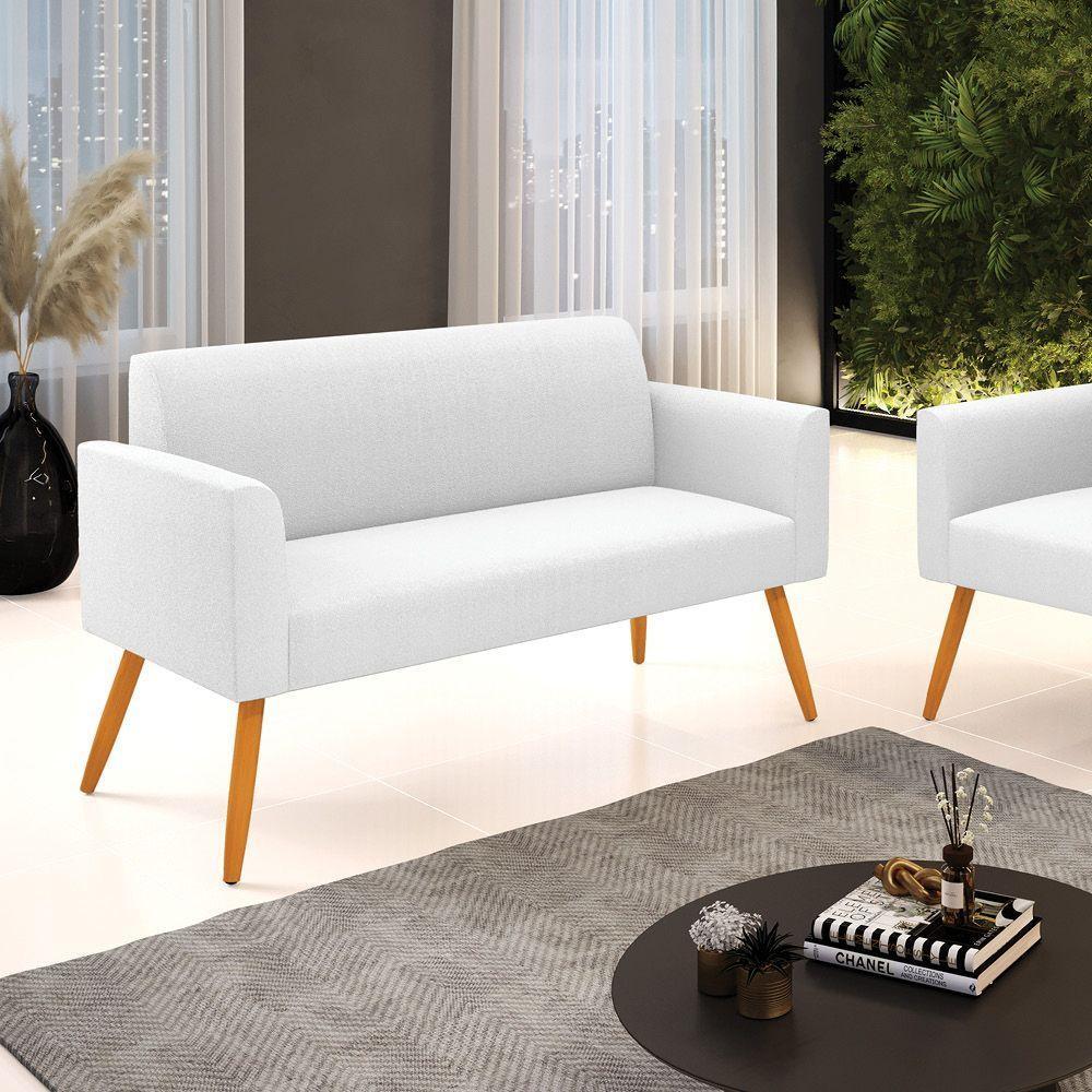 Sofá 2 Lugares Namoradeira Pé Palito Castanho Marisa Bouclê Off White D03 - D'rossi - 2