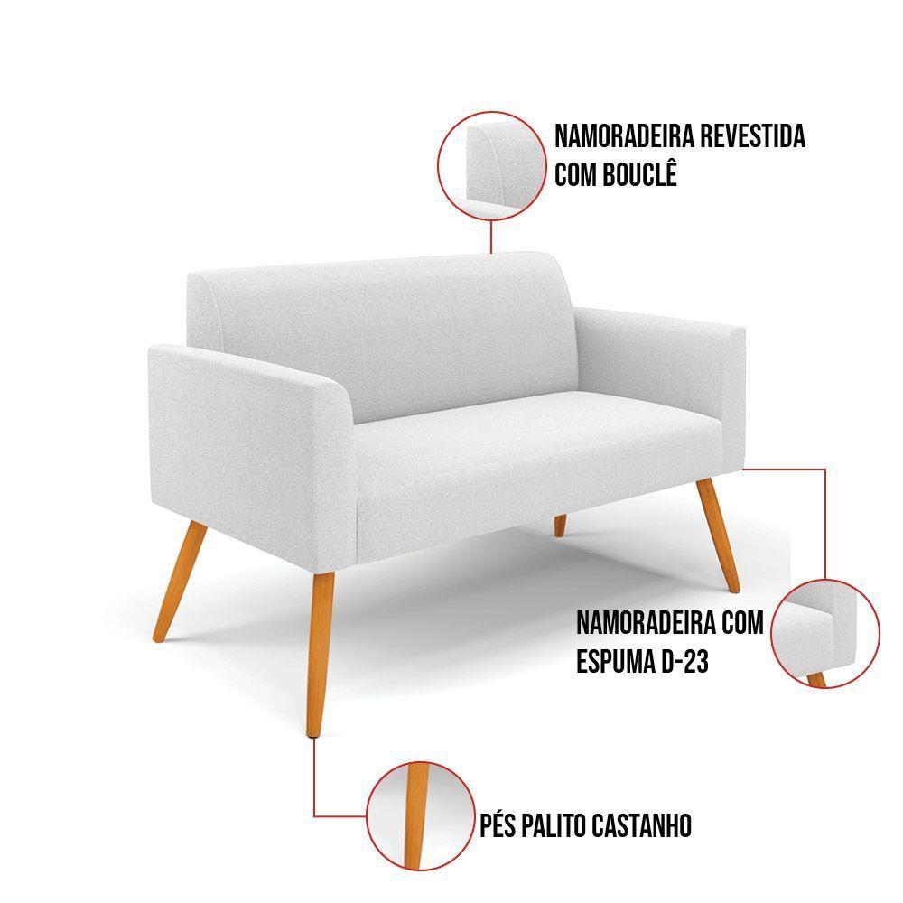 Sofá 2 Lugares Namoradeira Pé Palito Castanho Marisa Bouclê Off White D03 - D'rossi - 3