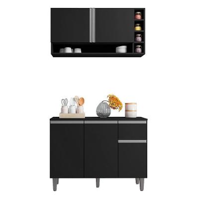 Kit De Cozinha Vanessa Balcão Com Tampo Mdp E Aéreo Preto - Ajl Móveis Preto