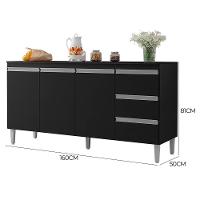 Kit De Cozinha Andréia Balcão 160cm Preto Com Tampo Mdp E Aéreo - Ajl Móveis Preto - 2
