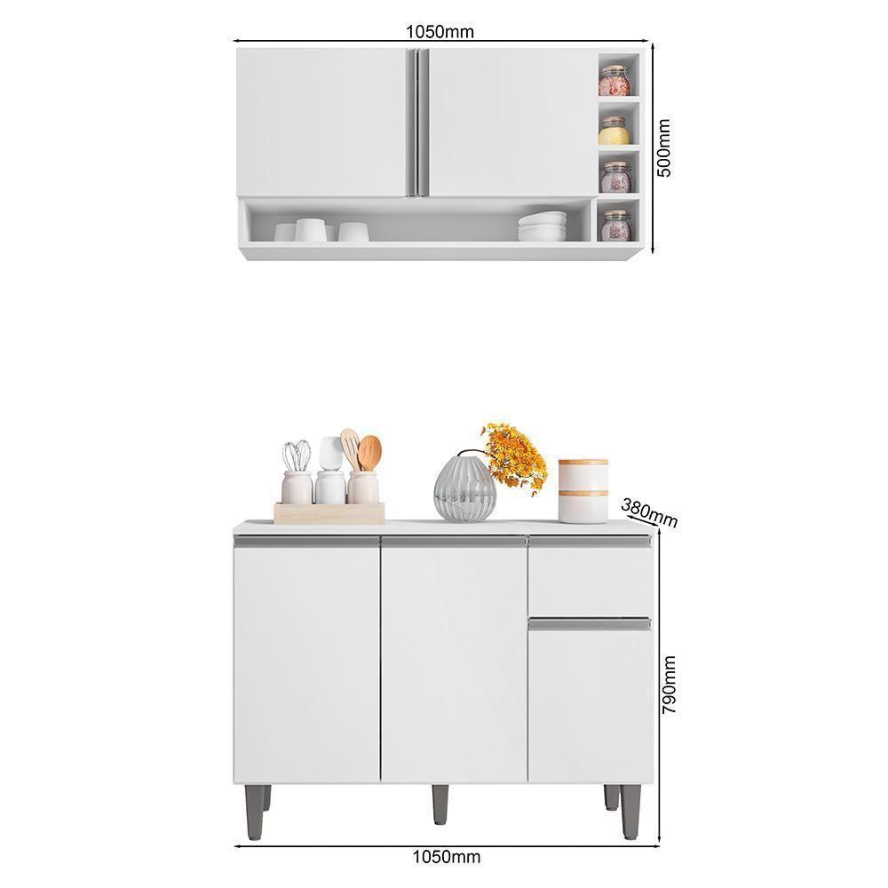 Kit De Cozinha Vanessa Balcão Com Tampo Mdp E Aéreo Branco - Ajl Móveis Branco - 4