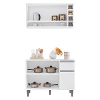 Kit De Cozinha Vanessa Balcão Com Tampo Mdp E Aéreo Branco - Ajl Móveis Branco - 3