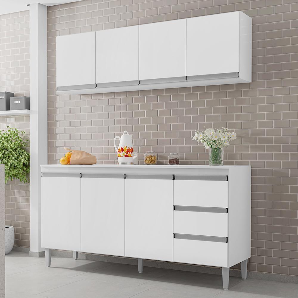 Kit De Cozinha Andréia Balcão 160cm Branco Com Tampo Mdp E Aéreo - Ajl Móveis Branco - 2