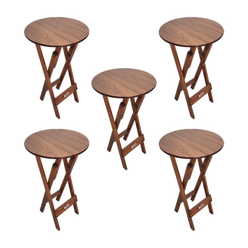 Kit 5 Mesas Bistrôs Dobráveis De Madeira Redonda Imbuia - Tarimatã - 1