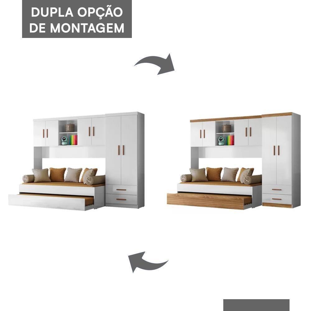 Dormitório ônix Guarda Roupa, Aéreo 4 Portas E Bicama Flex Branco Com Colchões Supreme D20 - Peternella Móveis Branco - 4