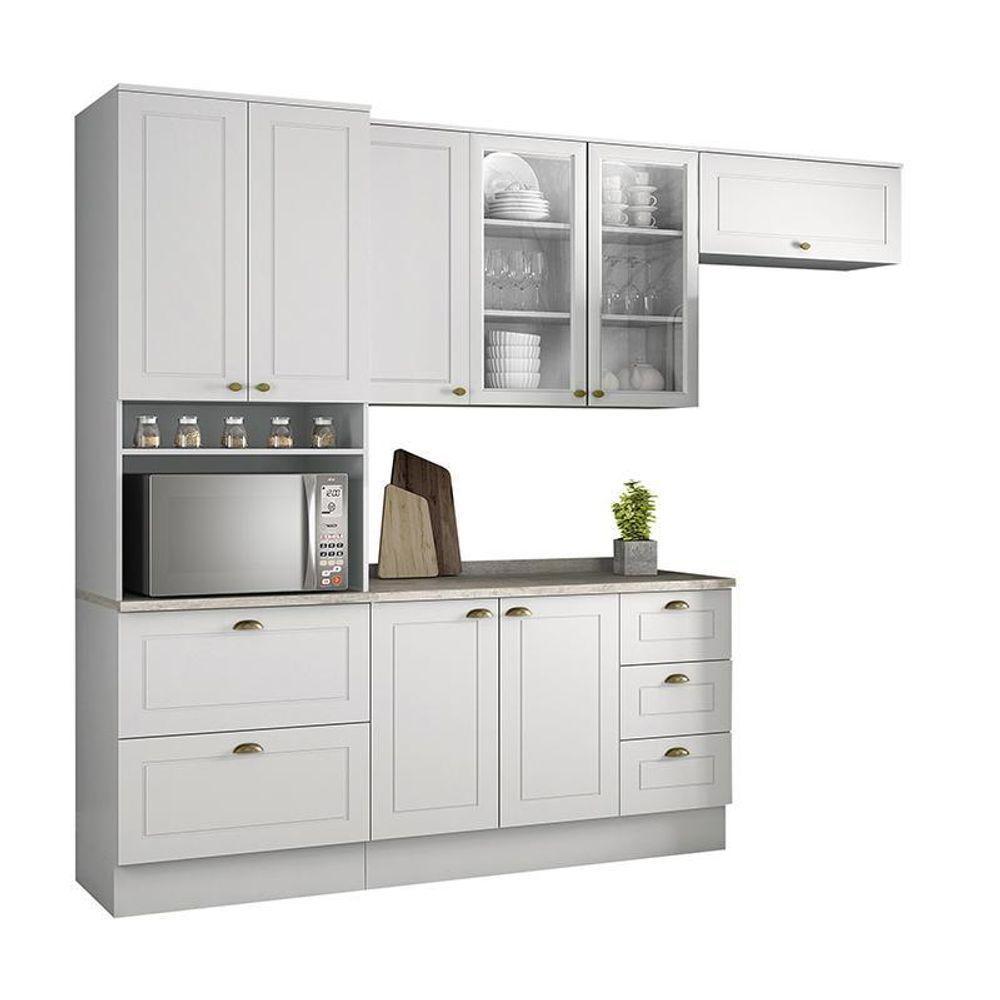 Cozinha Completa Americana 4 Peças Com Torre Quente 1 Forno E Aéreo Vidro Branco - Móveis Henn Branco - 1