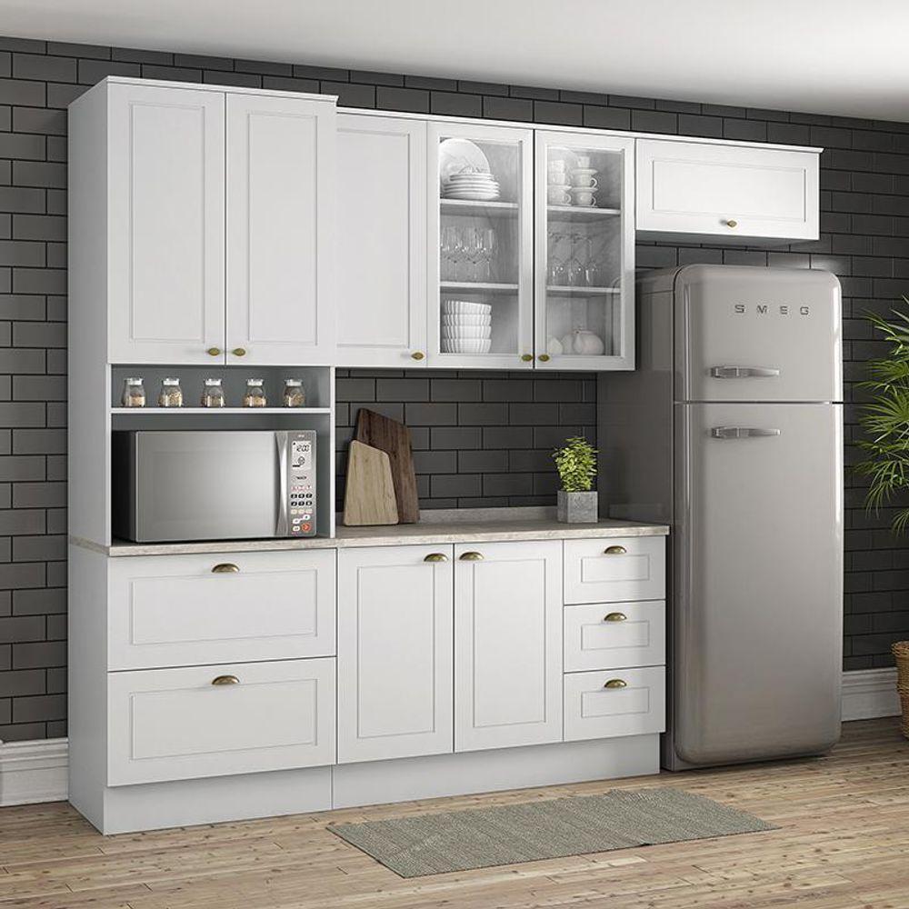 Cozinha Completa Americana 4 Peças Com Torre Quente 1 Forno E Aéreo Vidro Branco - Móveis Henn Branco - 2