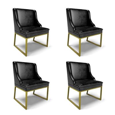 Cadeira Sala De Jantar Industrial Dourado Kit 4 Liz Sint Pu Preto D03 - D'rossi