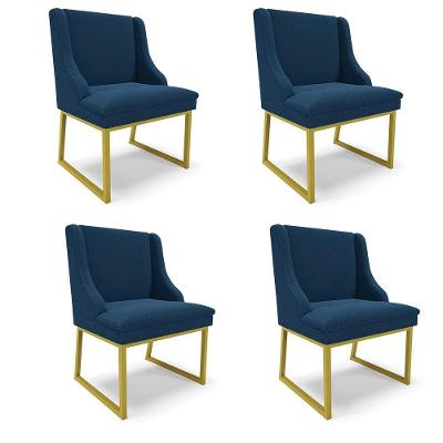 Cadeira Sala De Jantar Industrial Dourado Kit 4 Liz Bouclê Azul D03 - D'rossi