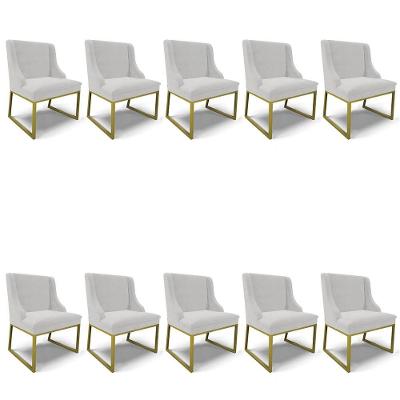 Cadeira Sala De Jantar Industrial Dourado Kit 10 Liz Veludo Cinza D03 - D'rossi