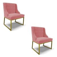 Cadeira Sala De Jantar Industrial Dourado Kit 2 Liz Suede Rosê D03 - D'rossi - 1