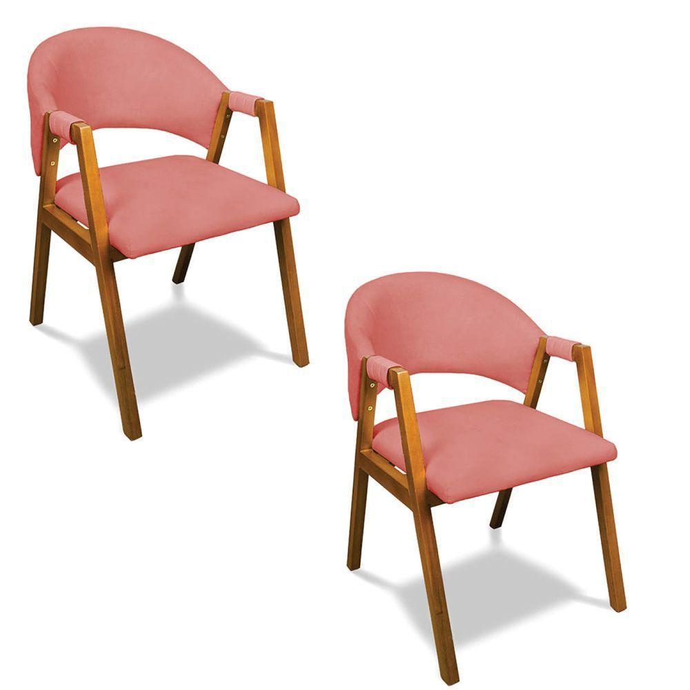 Cadeira Sala De Jantar Em Madeira Kit 2 Yara Suede Rosê D03 - D'rossi - 1