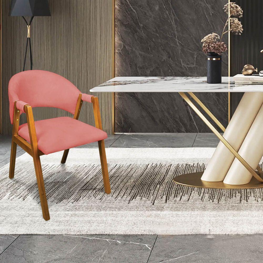 Cadeira Sala De Jantar Em Madeira Kit 2 Yara Suede Rosê D03 - D'rossi - 2