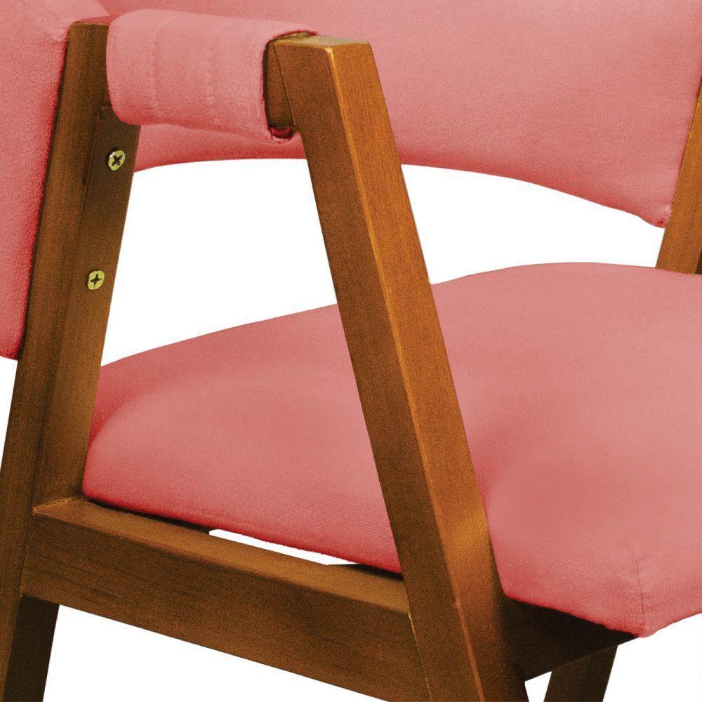 Cadeira Sala De Jantar Em Madeira Kit 2 Yara Suede Rosê D03 - D'rossi - 5
