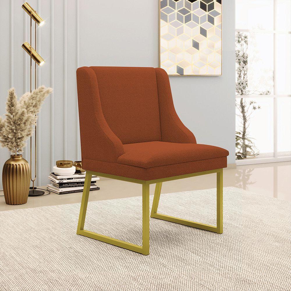 Cadeira Sala De Jantar Industrial Dourado Kit 2 Liz Bouclê Terra D03 - D'rossi - 2