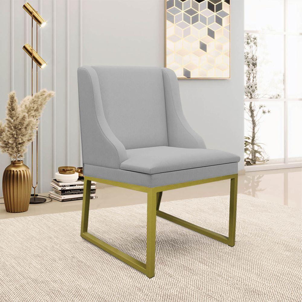 Cadeira Sala De Jantar Industrial Dourado Kit 2 Liz Linho Cinza D03 - D'rossi - 2