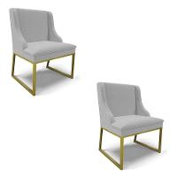 Cadeira Sala De Jantar Industrial Dourado Kit 2 Liz Linho Cinza D03 - D'rossi - 1