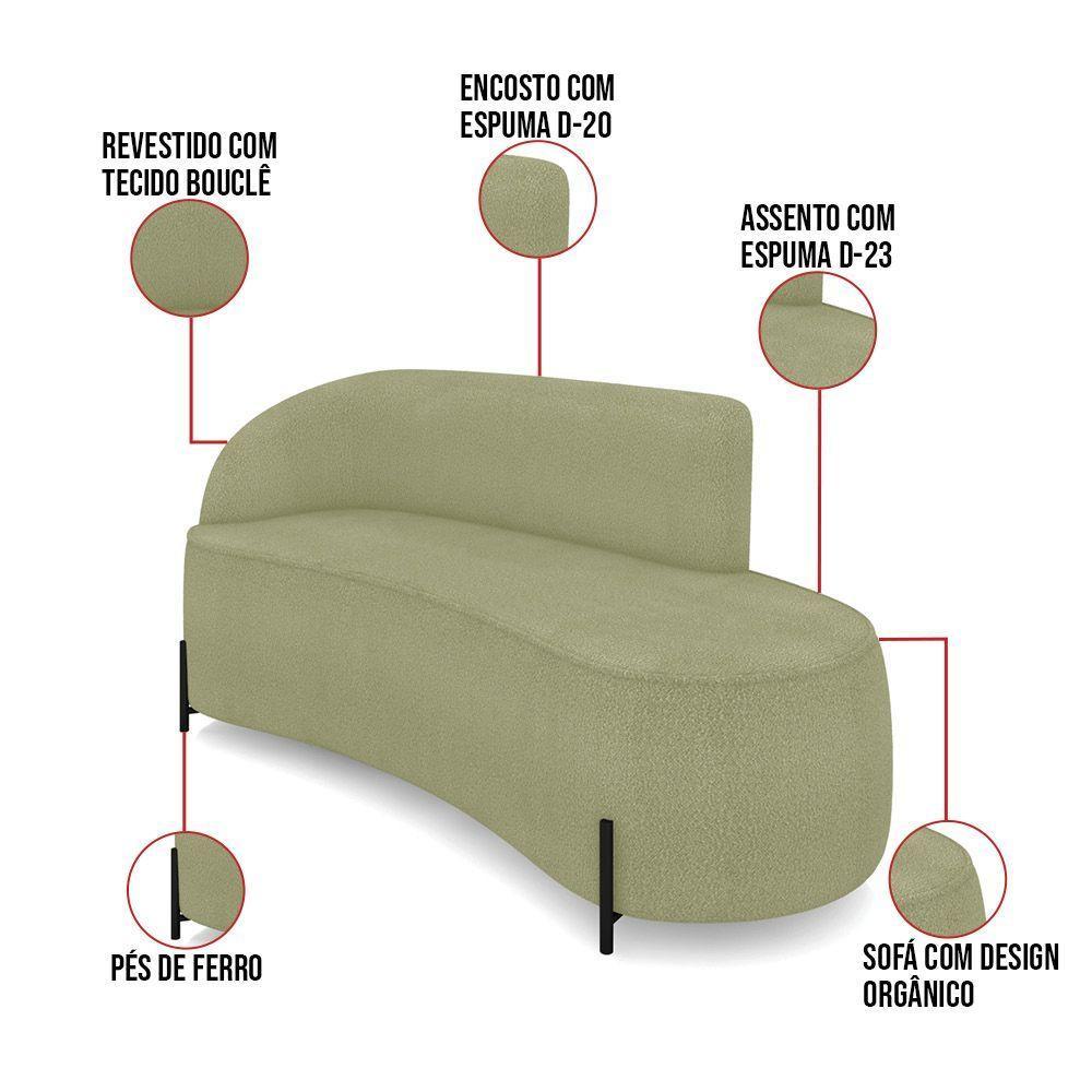 Sofá 3 Lugares Orgânico 180cm Pé Ferro Preto Morgan Bouclê Pistache D03 - D'rossi - 3