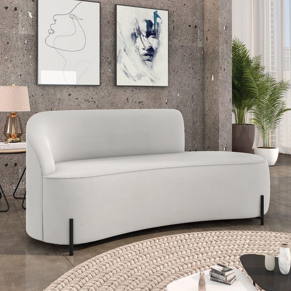 Sofá 3 Lugares Orgânico 180cm Pé Ferro Preto Morgan Veludo Cinza D03 - D'rossi - 2