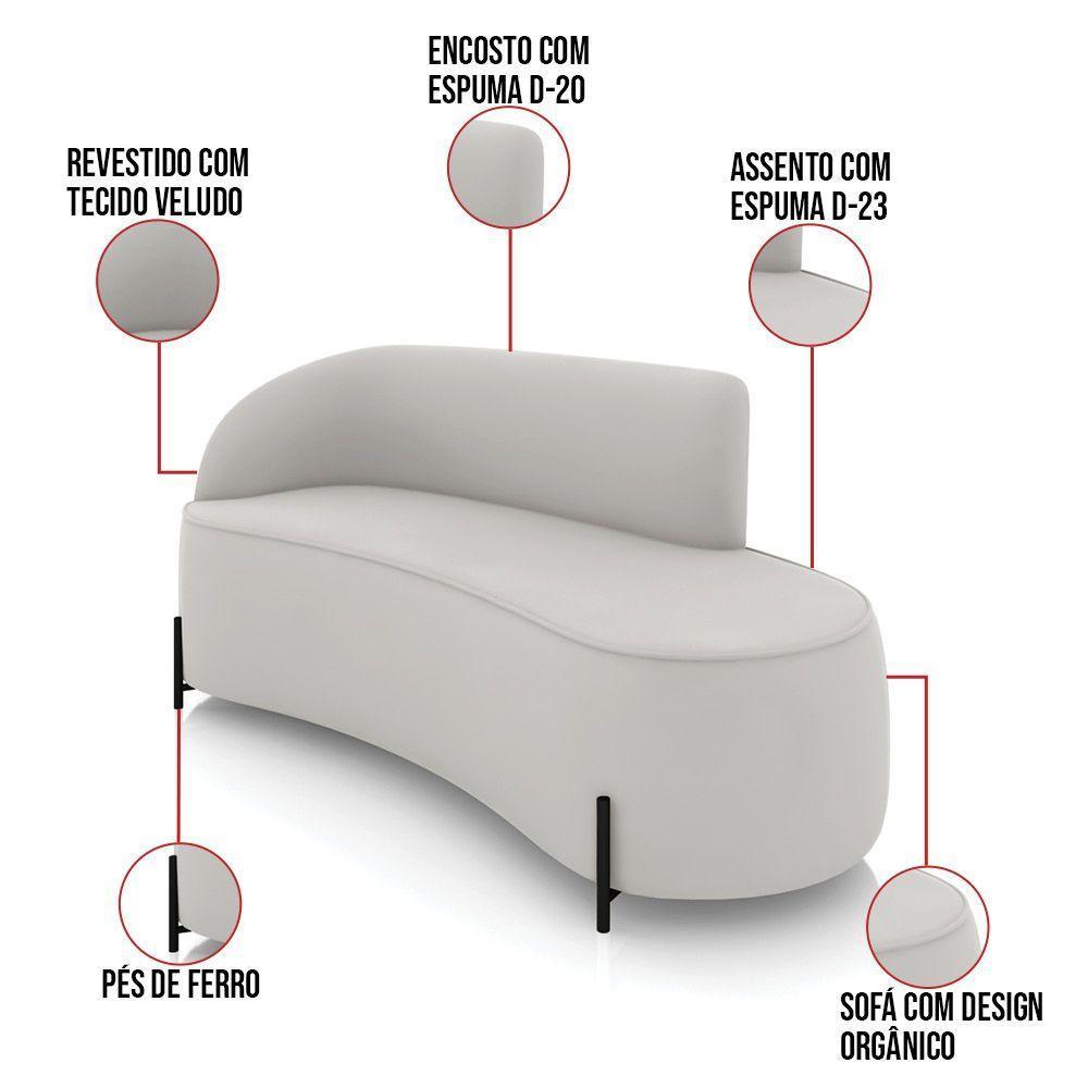 Sofá 3 Lugares Orgânico 180cm Pé Ferro Preto Morgan Veludo Cinza D03 - D'rossi - 3