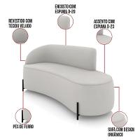 Sofá 3 Lugares Orgânico 180cm Pé Ferro Preto Morgan Veludo Cinza D03 - D'rossi - 3