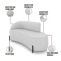 Sofá 3 Lugares Orgânico 180cm Pé Ferro Preto Morgan Linho Cinza D03 - D'rossi - 3