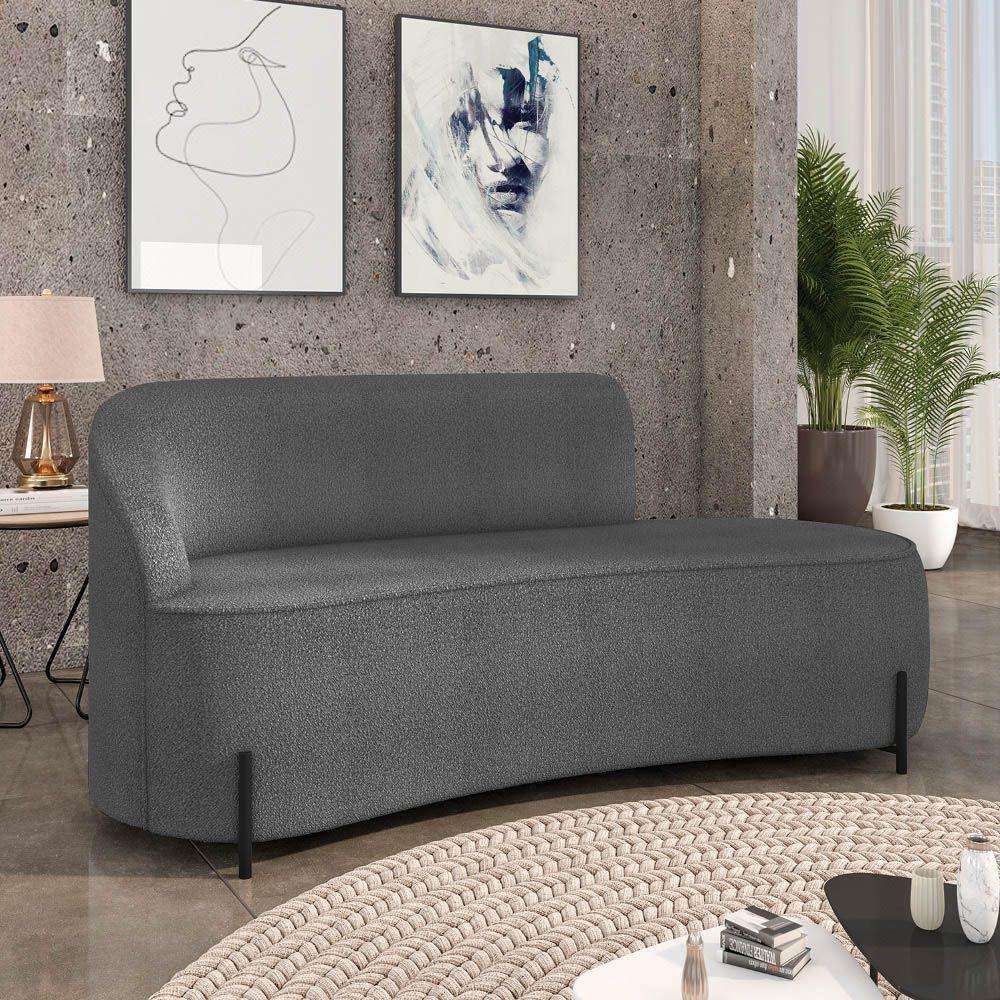 Sofá 3 Lugares Orgânico 180cm Pé Ferro Preto Morgan Bouclê Grafite D03 - D'rossi - 2